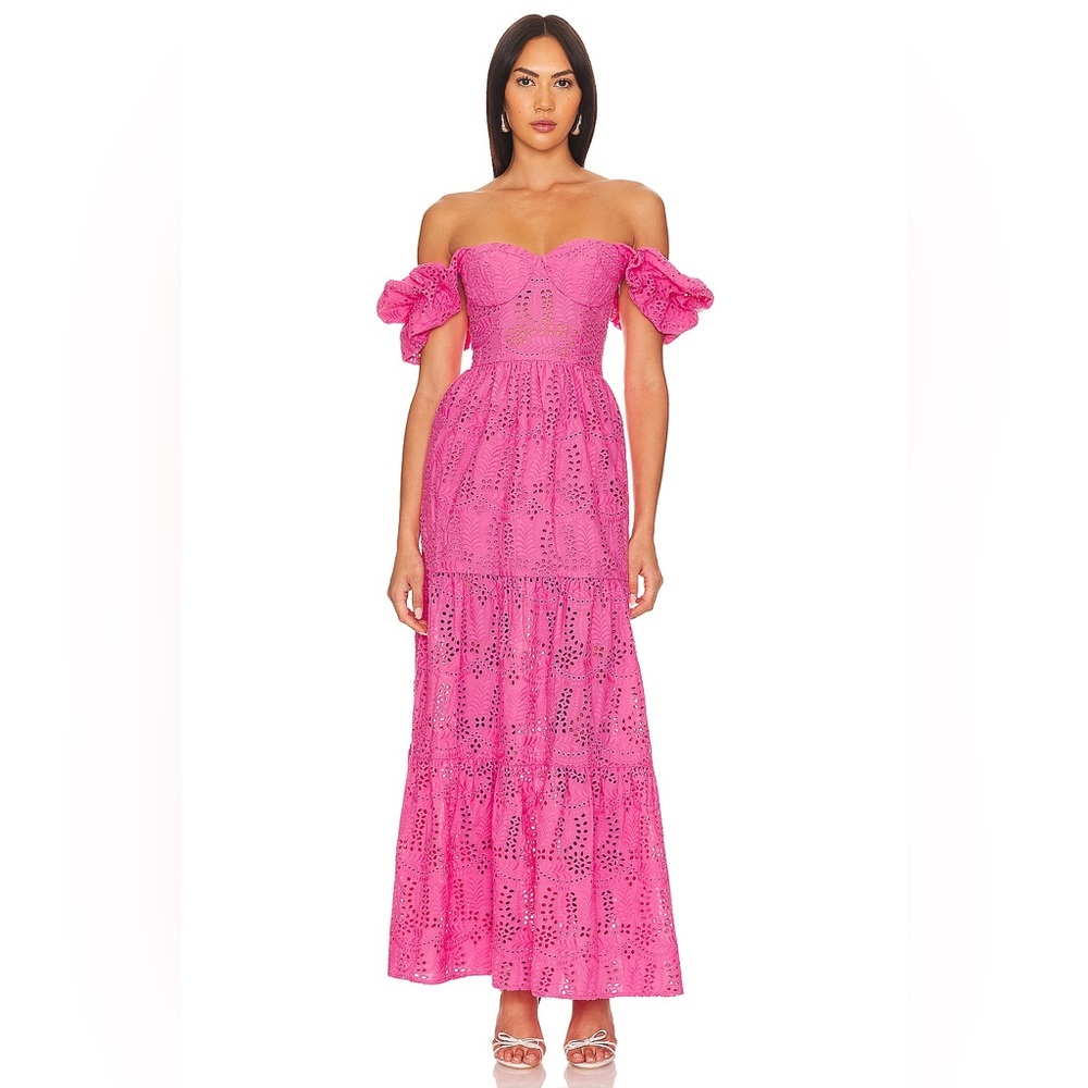 Line & Dot Pink Eyelet Off-Shoulder Dress